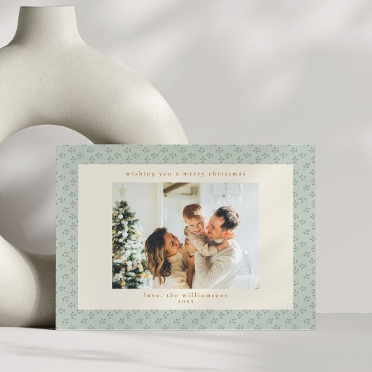 Rustic Sage Green Botanical Christmas Photo  Feestdagenkaart