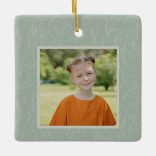 Rustic Sage Green Botanical Floral Custom Photo Keramisch Ornament