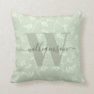 Rustic Sage Green Botanical Floral Monogramed Kussen