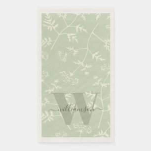 Rustic Sage Green Botanical Floral Monogramed Servet