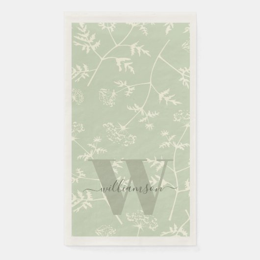 Rustic Sage Green Botanical Floral Monogramed Servet (Voorkant)