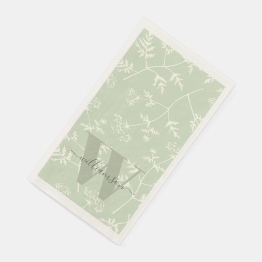 Rustic Sage Green Botanical Floral Monogramed Servet (Hoek)