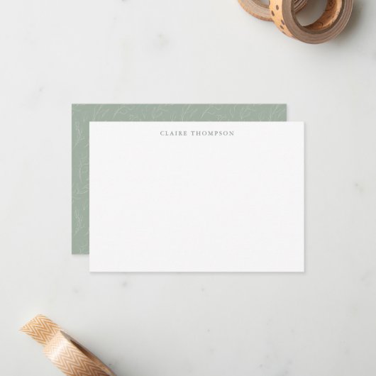 Rustic Sage Green Botanical Personalized Name Notitiekaartje (Voorkant / Achterkant in situ)