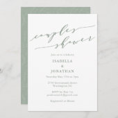 Rustic Sage Green Botanical Script Couples Shower Kaart (Voorkant / Achterkant)