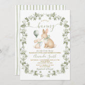 Rustic Sage Green Bunny Baby Shower Invitation Kaart (Voorkant / Achterkant)