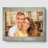 Rustic Sage Green Burlap Linen Two Photo Wedding Gastenboek (Achterkant)