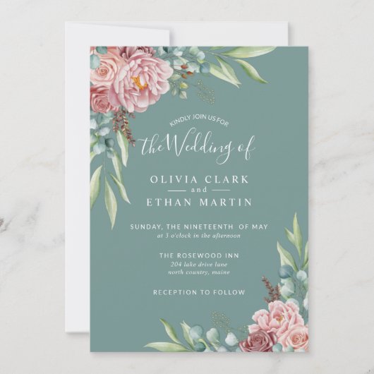 Rustic Sage Green Dusty Roos Boho Floral Kaart (Voorkant)