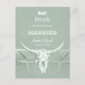 Rustic Sage Green Eat Drink Married Bull Skull Aankondigingskaart (Voorkant)