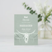 Rustic Sage Green Eat Drink Married Bull Skull Aankondigingskaart (Staand voorkant)