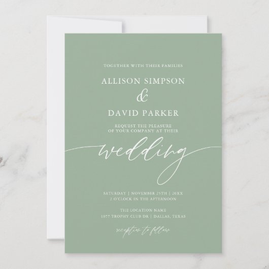 Rustic Sage Green Elegant Wedding Invitation Kaart (Voorkant)