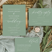Rustic Sage Green Elegant Wedding Invitation Kaart