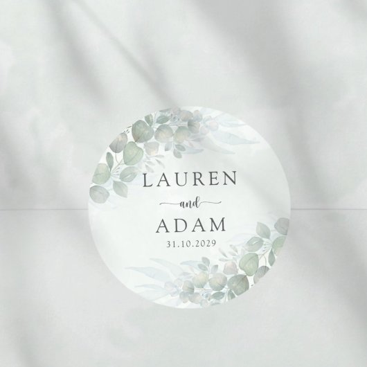 Rustic Sage Green Eucalyptus Watercolor Wedding Ronde Sticker