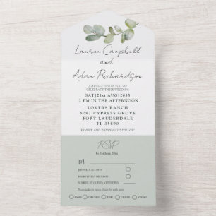 Rustic Sage Green Eucalyptus Wedding All In One Uitnodiging