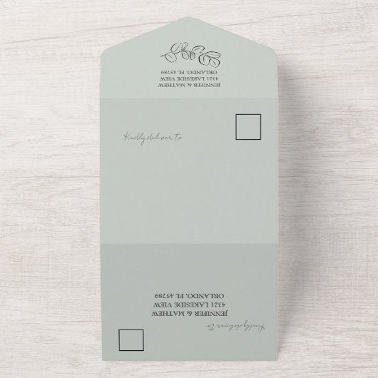 Rustic Sage Green Eucalyptus Wedding All In One Uitnodiging (Buitenkant)