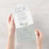 Rustic Sage Green Eucalyptus Wedding All In One Uitnodiging (Afscheurbaar)