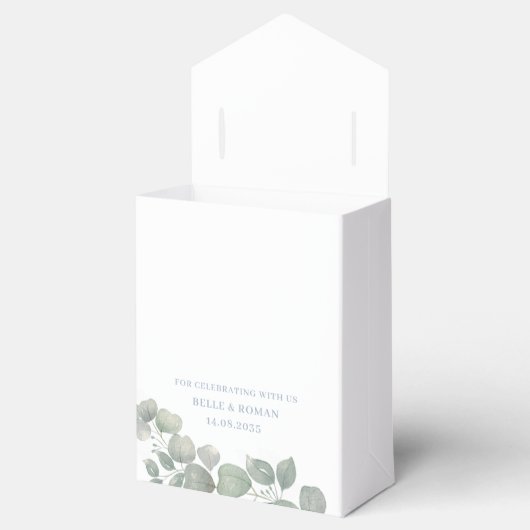 Rustic Sage Green Eucalyptus Wedding Bedankdoosjes (Geopend)