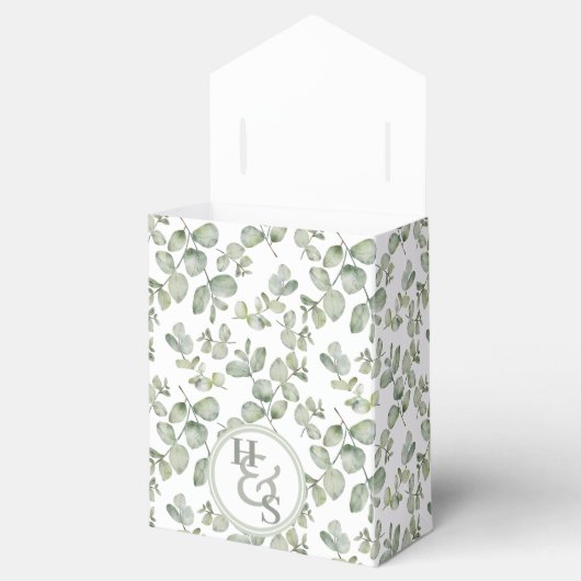 Rustic Sage Green Eucalyptus Wedding Bedankdoosjes (Geopend)