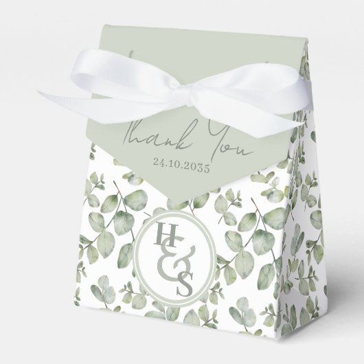 Rustic Sage Green Eucalyptus Wedding Bedankdoosjes (Voorkant Zijde)