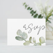 Rustic Sage Green Eucalyptus Wedding RSVP Kaartje (Staand voorkant)