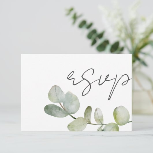 Rustic Sage Green Eucalyptus Wedding RSVP Kaartje (Staand voorkant)