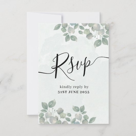 Rustic Sage Green Eucalyptus Wedding RSVP Kaartje (Voorkant)