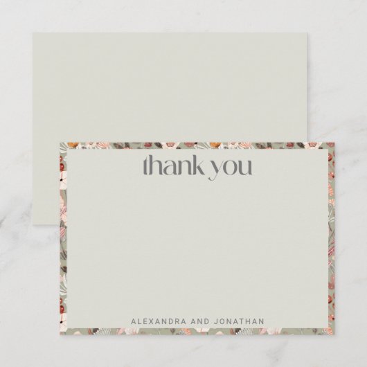 Rustic Sage Green Floral Boho Custom Wedding Bedankkaart (Voorkant / Achterkant)