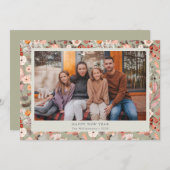 Rustic Sage Green Floral Boho Foto nieuwjaar Feestdagenkaart (Voorkant / Achterkant)