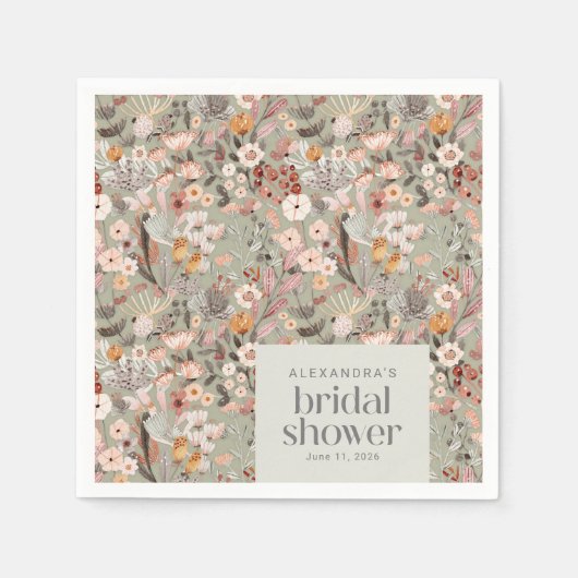 Rustic Sage Green Floral Boho Vrijgezellenfeest Aa Servet (Voorkant)
