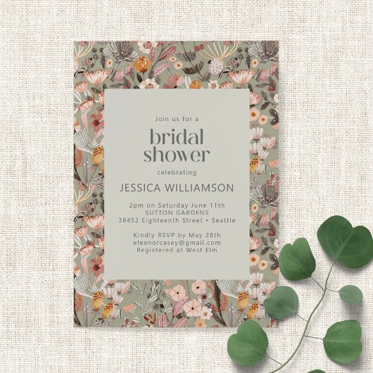 Rustic Sage Green Floral Boho Vrijgezellenfeest Kaart