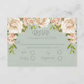 Rustic Sage Green Floral Elegant Script Wedding RSVP Kaartje (Voorkant)