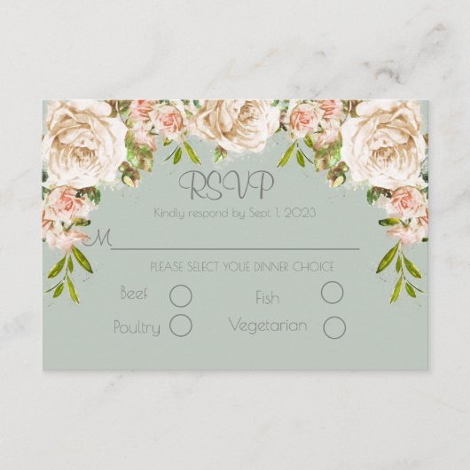 Rustic Sage Green Floral Elegant Script Wedding RSVP Kaartje (Voorkant)