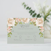 Rustic Sage Green Floral Elegant Script Wedding RSVP Kaartje (Staand voorkant)