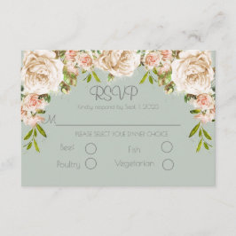 Rustic Sage Green Floral Elegant Script Wedding RSVP Kaartje