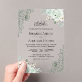 Rustic Sage Green Floral Lace Muslim Wedding Acryl Uitnodigingen (Insitu (Draagbaar))