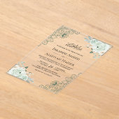 Rustic Sage Green Floral Lace Muslim Wedding Acryl Uitnodigingen (Laagn)
