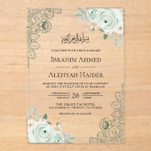Rustic Sage Green Floral Lace Muslim Wedding Acryl Uitnodigingen (Voorkant)
