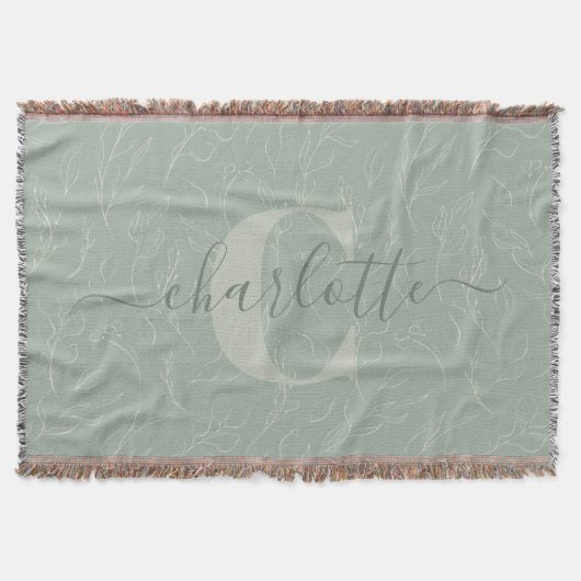 Rustic Sage Green Floral Pattern Persoonlijke naam Deken (Voorkant)