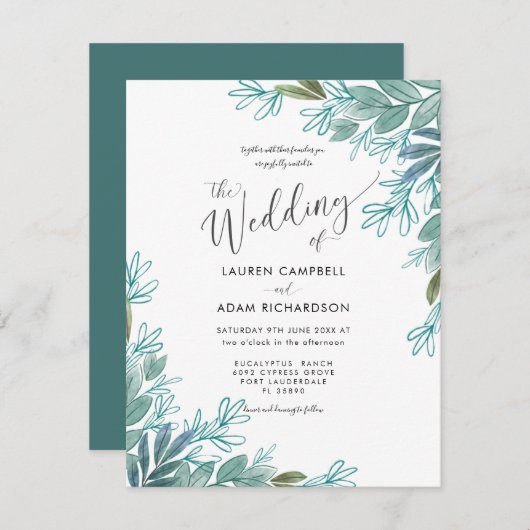 Rustic Sage Green Foliage Wedding Uitnodiging (Voorkant / Achterkant)