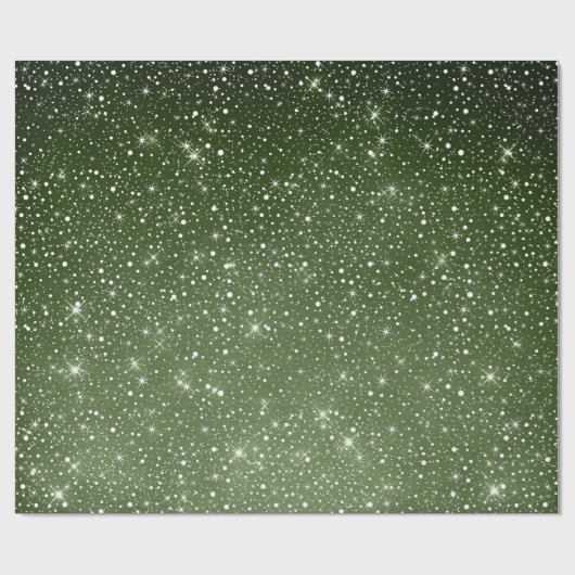 Rustic Sage Green & Galaxy Stars Falling Snow Cadeaupapier (Vlak)