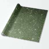 Rustic Sage Green & Galaxy Stars Falling Snow Cadeaupapier (Uitgerold)