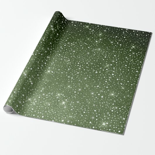 Rustic Sage Green & Galaxy Stars Falling Snow Cadeaupapier (Uitgerold)