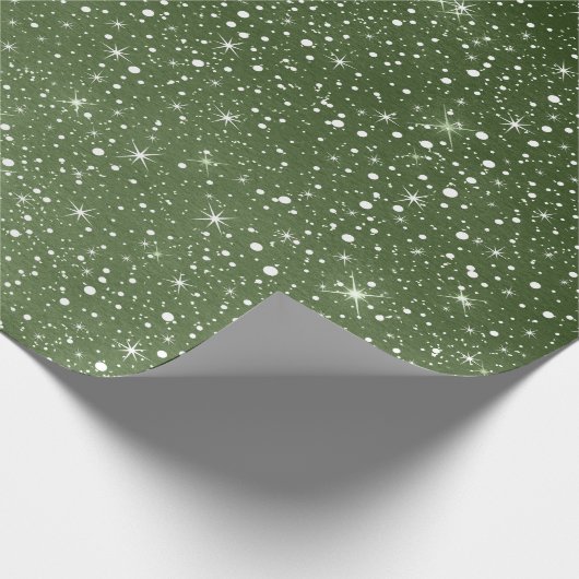 Rustic Sage Green & Galaxy Stars Falling Snow Cadeaupapier (Hoek)