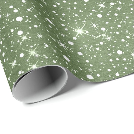 Rustic Sage Green & Galaxy Stars Falling Snow Cadeaupapier (Rol Hoek)