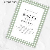 Rustic Sage Green Gingham Baby shower Kaart