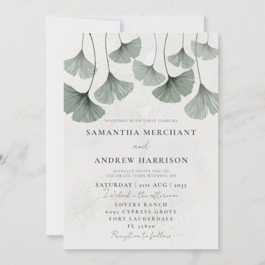 Rustic Sage Green Ginkgo leaf Wedding Kaart (Voorkant)