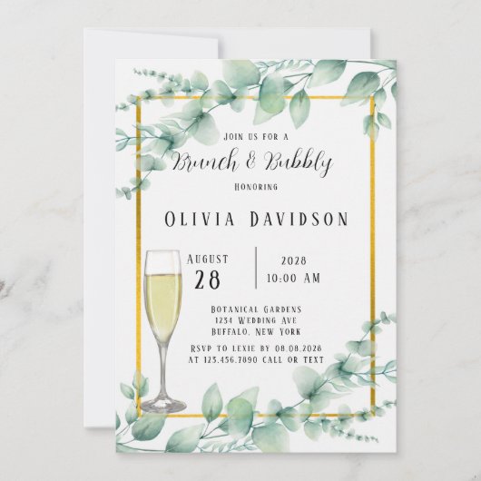 Rustic Sage Green Greenery Gold Brunch & Bubble Kaart (Voorkant)