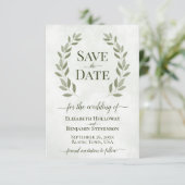 Rustic Sage Green Laurel Leaves Elegant Wedding Save The Date (Staand voorkant)