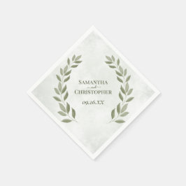 Rustic Sage Green Leaves Diagonal Wedding Servet