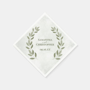 Rustic Sage Green Leaves Diagonal Wedding Servet