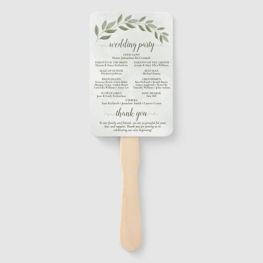 Rustic Sage Green Leaves Elegant Wedding Programme Handwaaier (Achterkant)